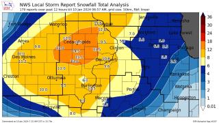 Snow Totals from January 9