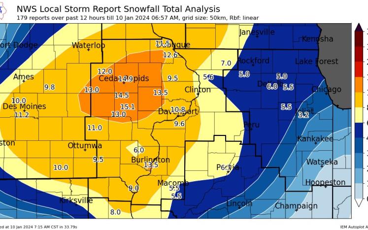 Snow Totals from January 9
