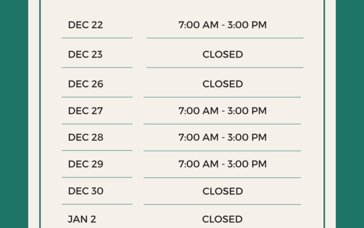 City holiday hour schedule
