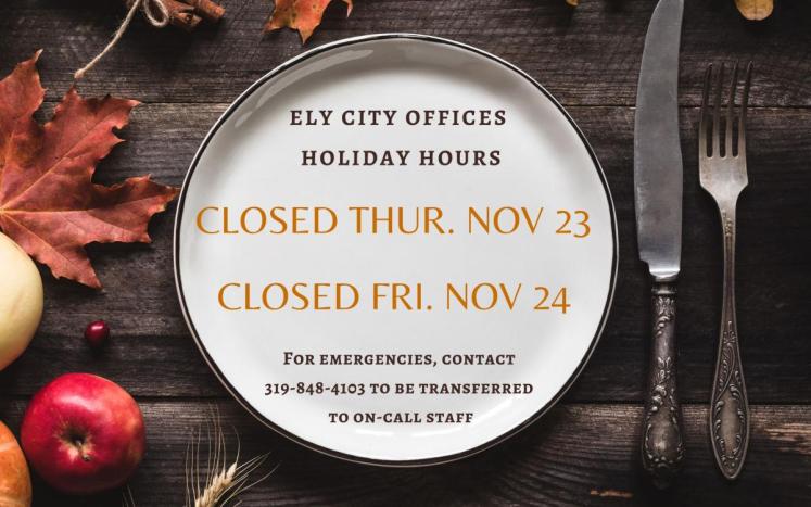 City Offices Closed on November 23 and 24